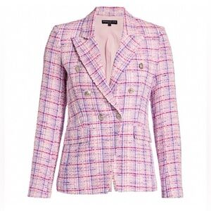 NWT Generation Love Alexa Tweed Plaid Blazer Multi Pink Size Medium